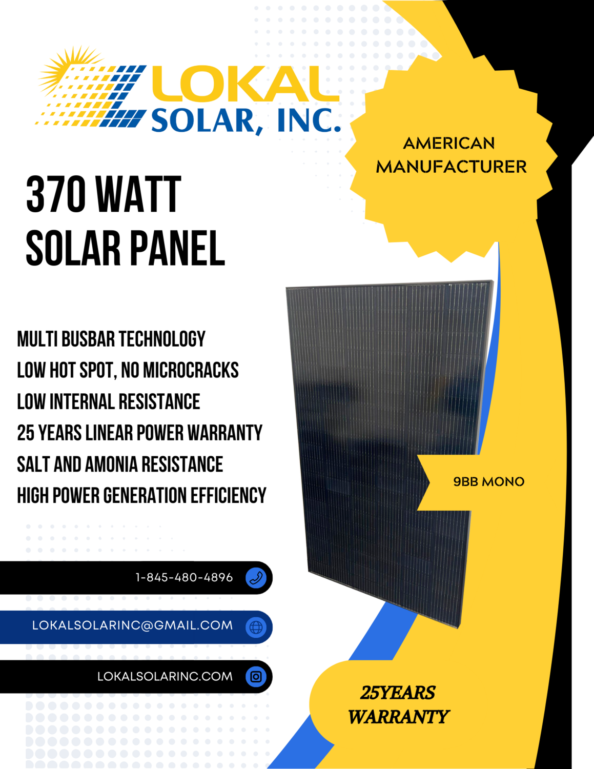 Panneau Solaire Photovoltaique Polycristallin 275W - Garantie 10 ans