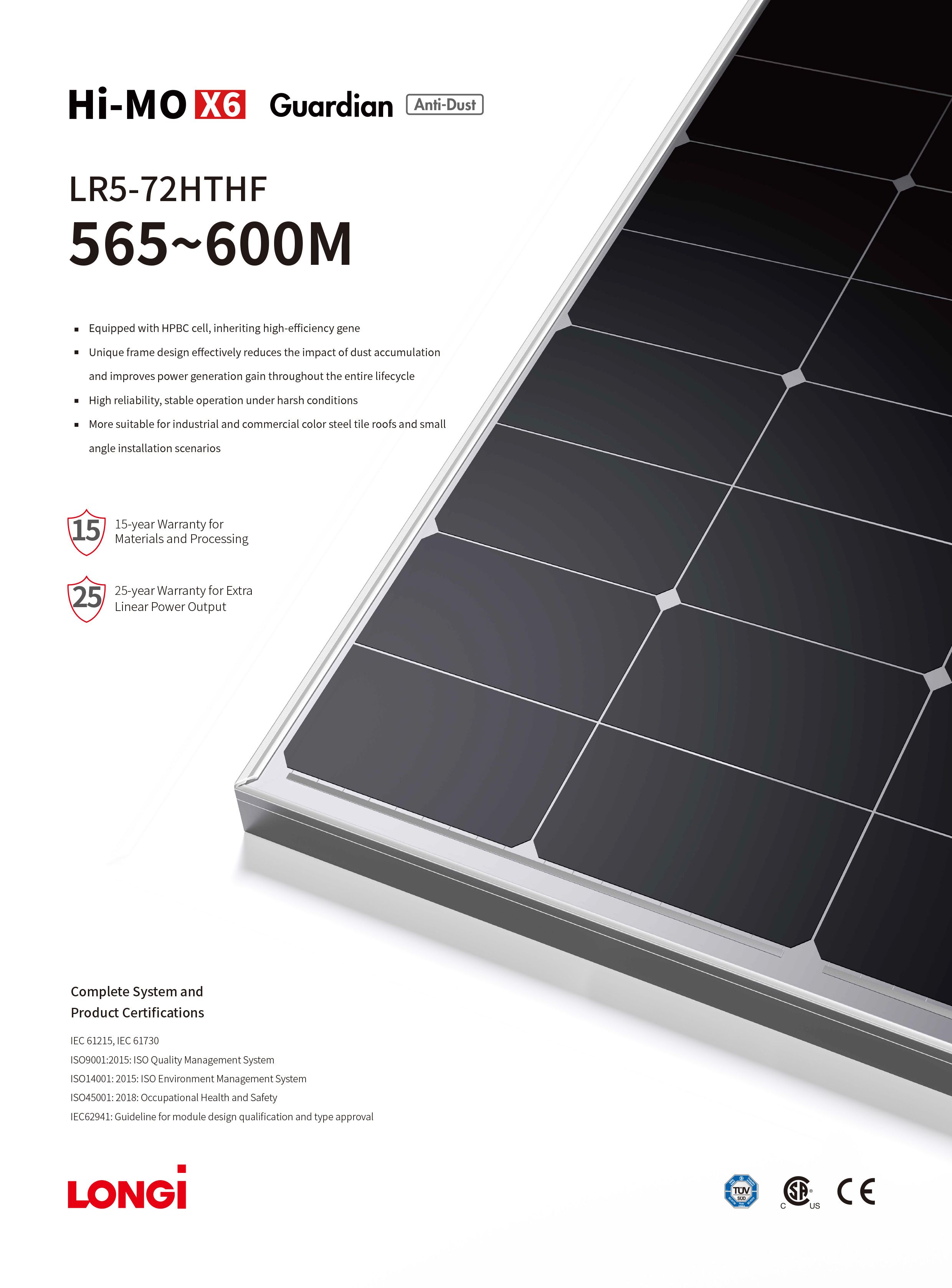 Longi Solar Hi Mo X6 Guardian Lr5 72hthf 565 600m Hpbc Cell Anti Ash Solar Panel Datasheet 2989