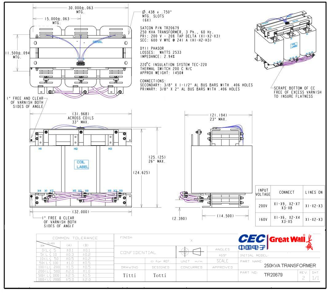 Satcon Isolation transformer 100KVA / 250KVA Solar Inverter