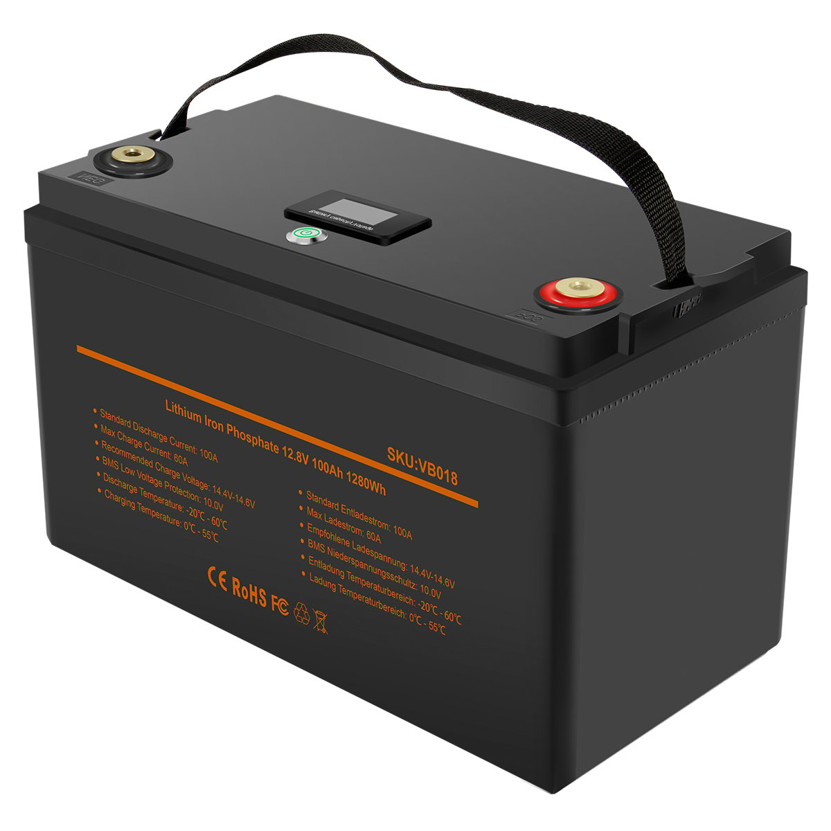 12.8V 100Ah LiFePO4 Lithium Battery With LCD  Display