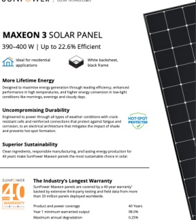 Maxeon 3 DC, 390-400 W (40-Year Warranty)