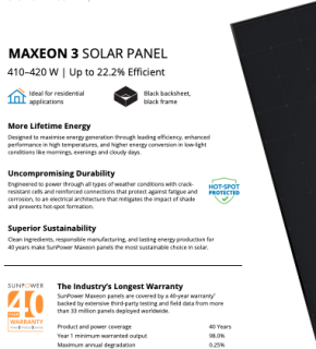 Maxeon 3 DC Black, 410-420 W ‏(40-Year Warranty)
