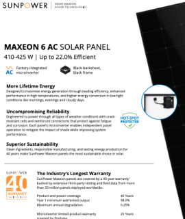 Maxeon 6 AC (E3) Black, 410-425 W ‏(40-Year Warranty)