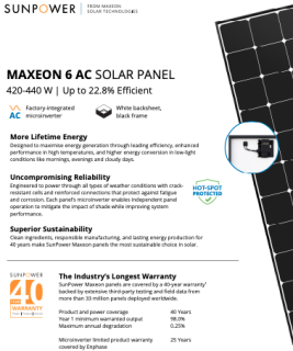 Maxeon 6 AC (E3), 420-440 W ‏(40-Year Warranty)