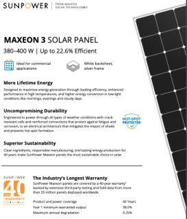 Maxeon 3 COM, 380-400 W ‏(40-Year Warranty)