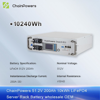 51.2V 200Ah 10kWh LiFePO4 Server Rack Battery