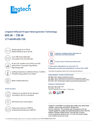 Lingtech 730W solar panel