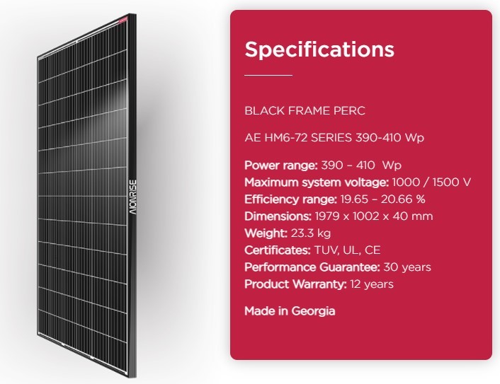 Aionrise Ae Hm6 72 Series 390 410 Wp Solar Panel Datasheet Enf Panel Directory