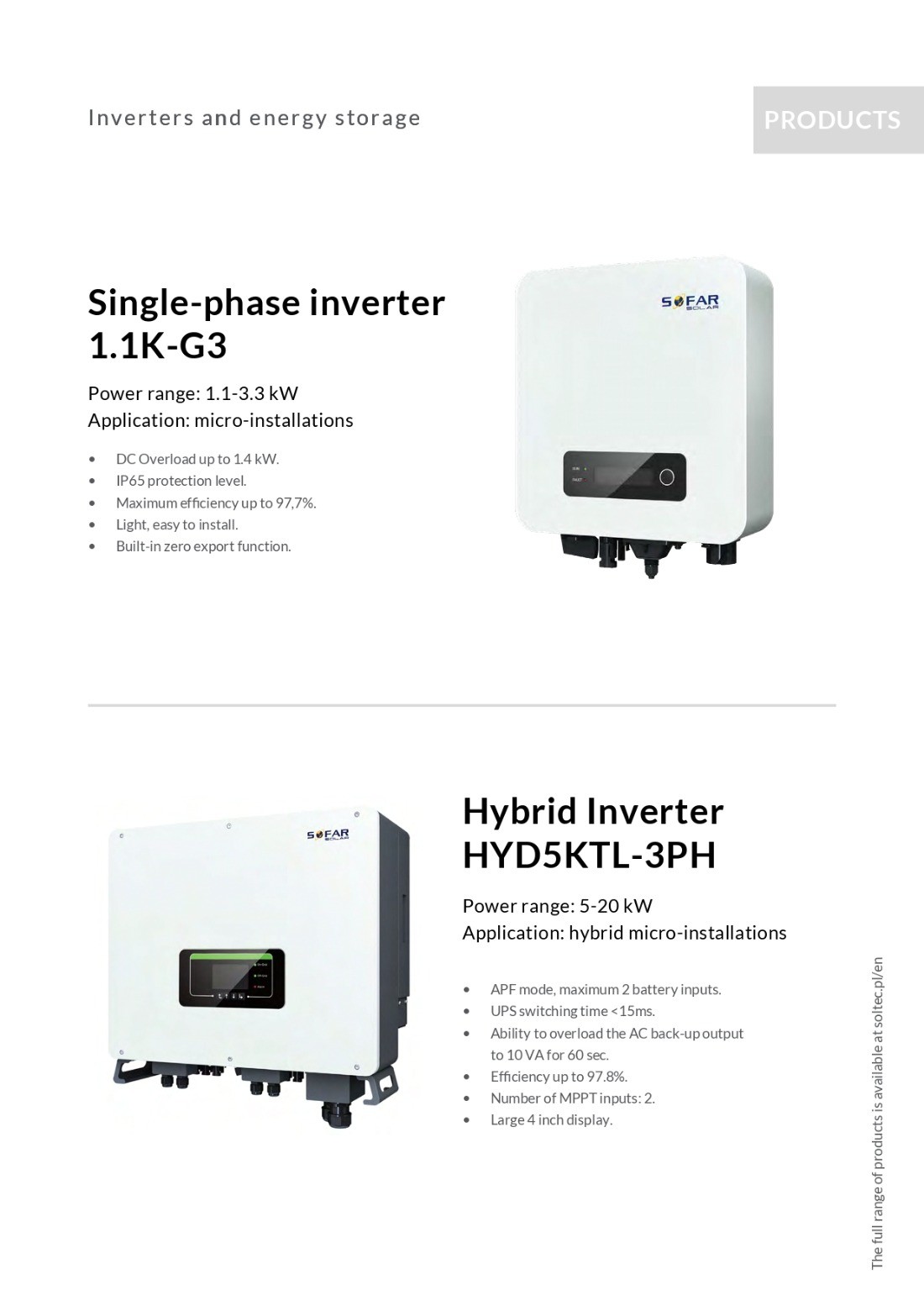 Onduleur hybride 20kw - réseau - triphasé - HYD 20KTL - SOFAR