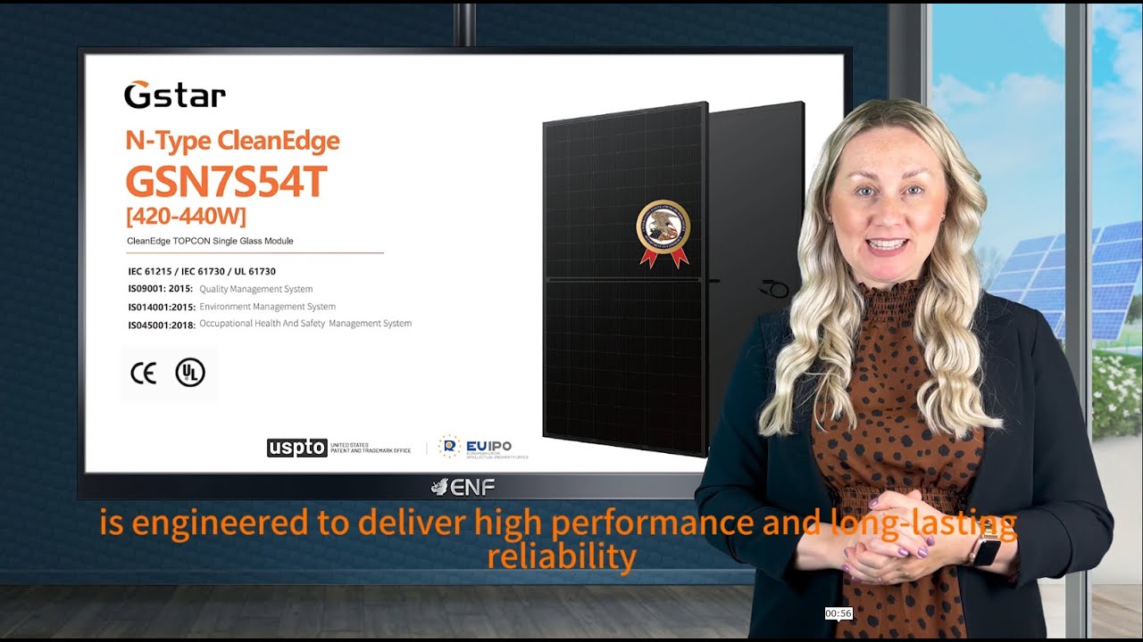 GSN7S54T-420-440BB N-Type CleanEdge Single Glass Module